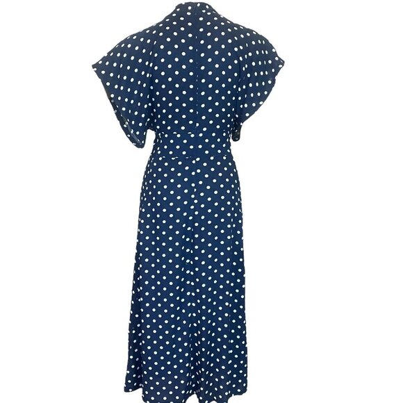 QED London Navy & White Polka Dot Midi Dress Sz 4 #131R - Picture 4 of 8